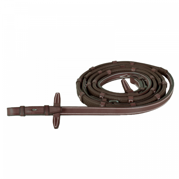 Raised rubber reins with stoppers with fancy stitching