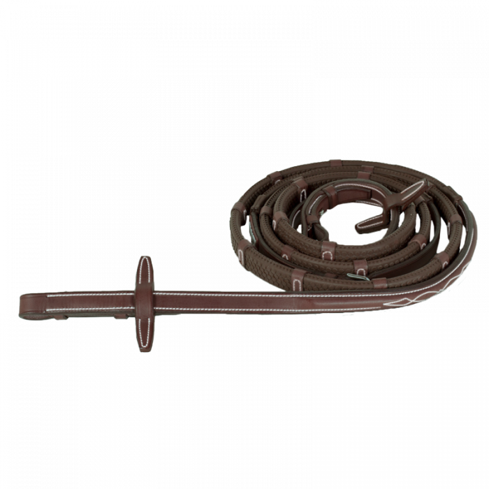 Raised rubber reins with stoppers with fancy stitching