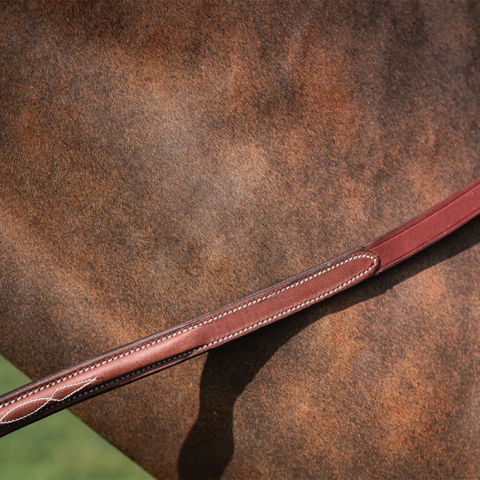 Raised leather reins with fancy stitching
