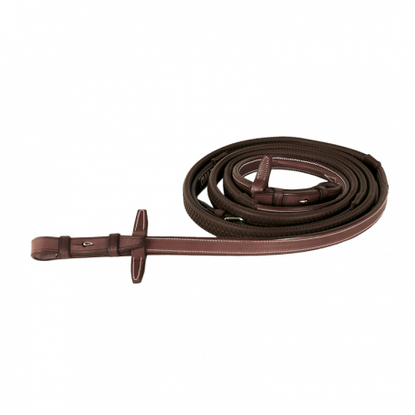 Stübben Rênes en Caoutchouc Slimline (1/2) avec Crochet (18 mm) - ébène - Argent - Poney (120cm