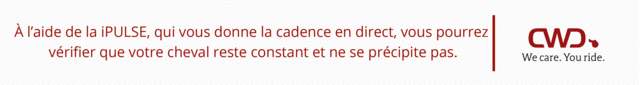 A l’aide de la iPULSE, qui vous donne la cadence en direct, vous pourrez vérifier que votre cheval reste constant et ne se précipite pas.