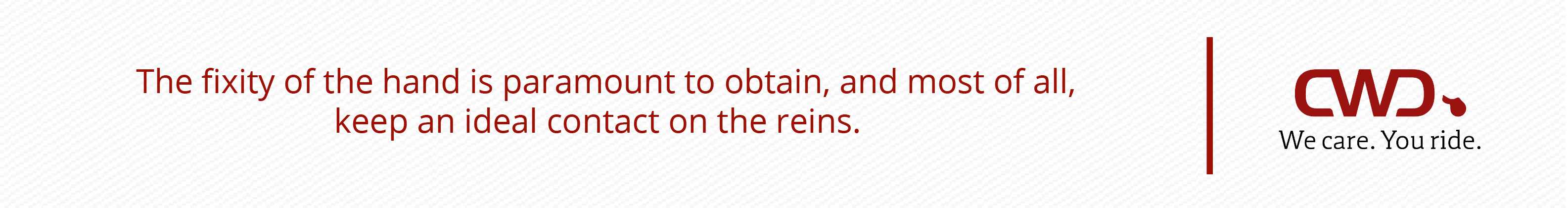 The fixity of the hand is paramount to obtain, and most of all keep, an ideal contact on the reins.