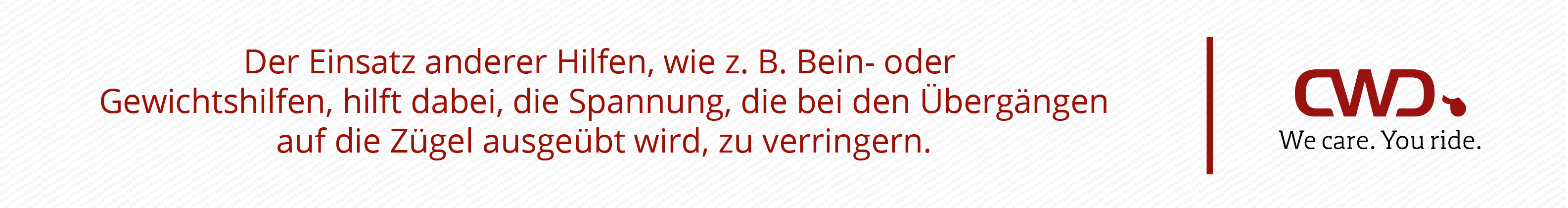 Der Einsatz anderer Hilfen, wie z. B. Bein- oder Gewichtshilfen, hilft dabei, die Spannung, die bei den Übergängen auf die Zügel ausgeübt wird, zu verringern.