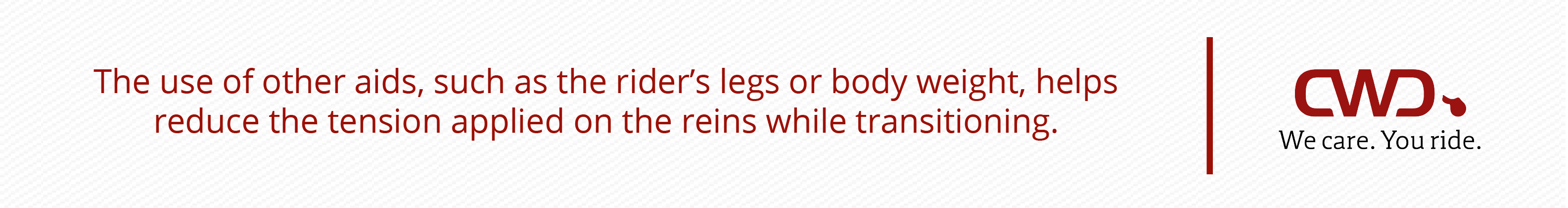 The use of other aids, such as the rider's legs or body weight, helps reduce the tension applied on the reins while transitioning.