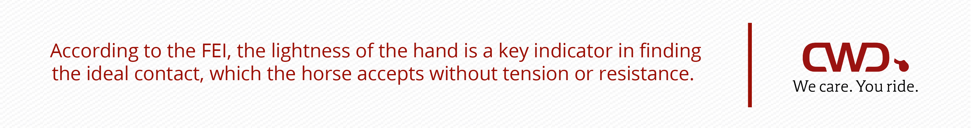 According to the FEI, the lightness of the hand is a key indicator in finding the ideal contact, which the horse accepts without tension or resistance.