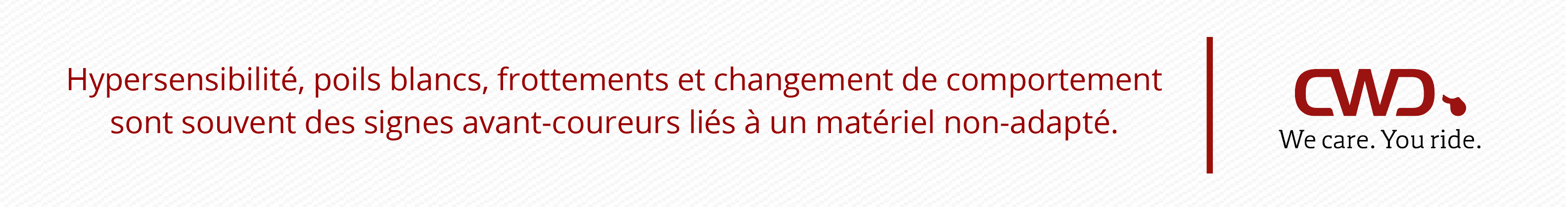 Hypersensibilité, poils blancs, frottements et changement de comportement sont souvent des signes liés à un matériel non-adapté.