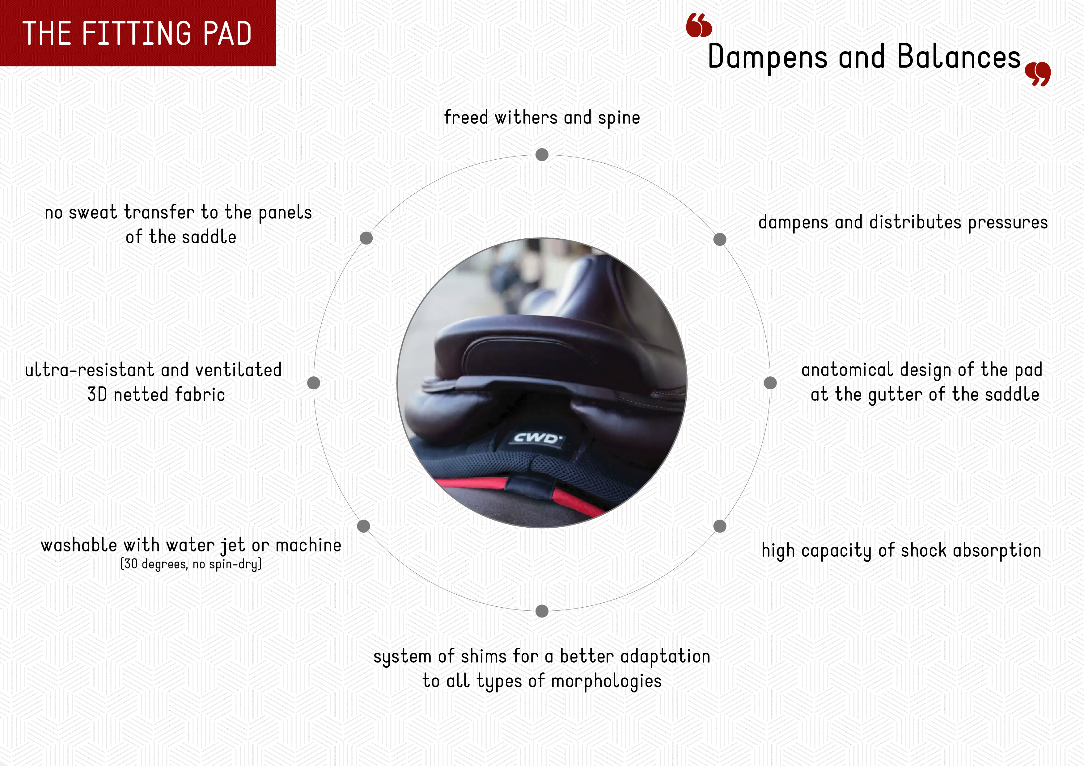 The Fitting Pad by CWD dampens the pressure and balances the saddle on the horse's back.